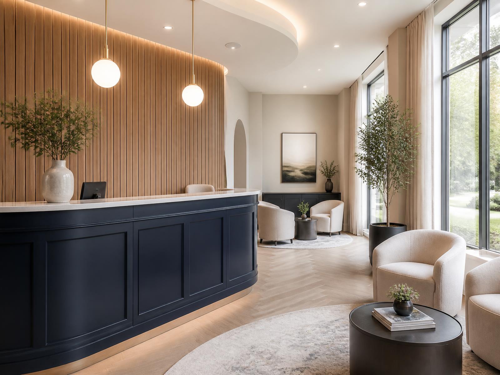 Upscale dental practice reception area